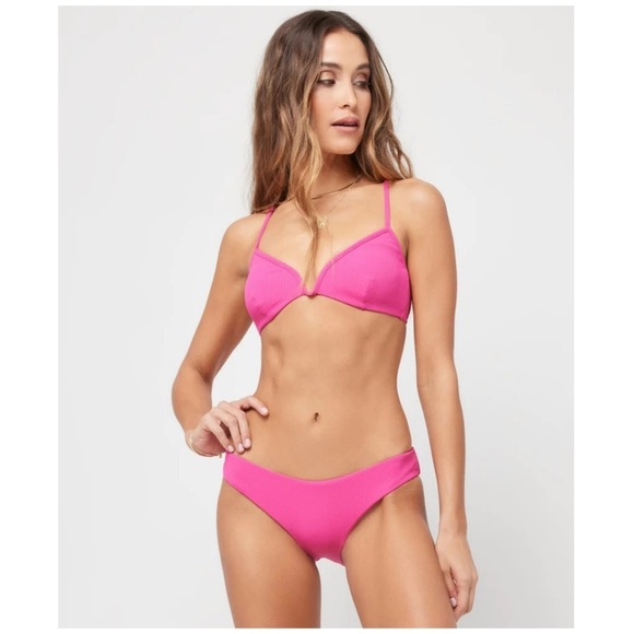 L*Space | Ribbed Sandy Bikini Bottom Classic In Bougainvillea Pink | XL - Picture 1 of 10